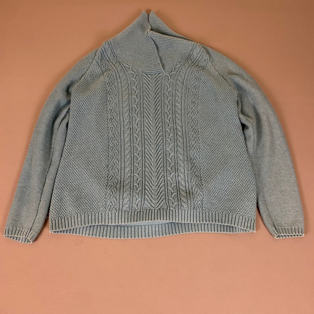 Coldwater Creek Cable Knit Sweater Women's Size XL 16 Turquoise Shawl Neck